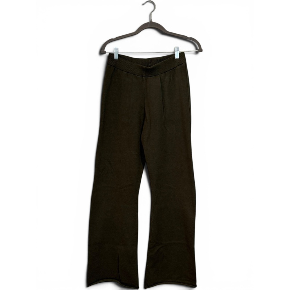 Olive Green Knit Wide Leg Pants Ribbed Waistband Versatile Lounge Travel Size M
